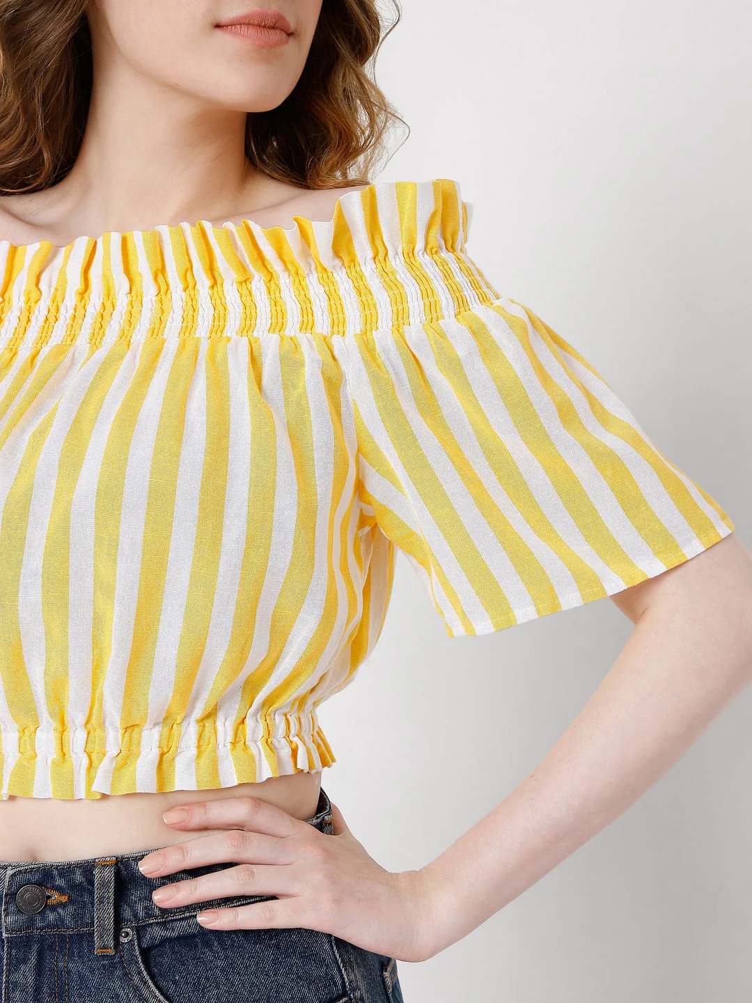 Yellow Striped Off-Shoulder Top - Image 6