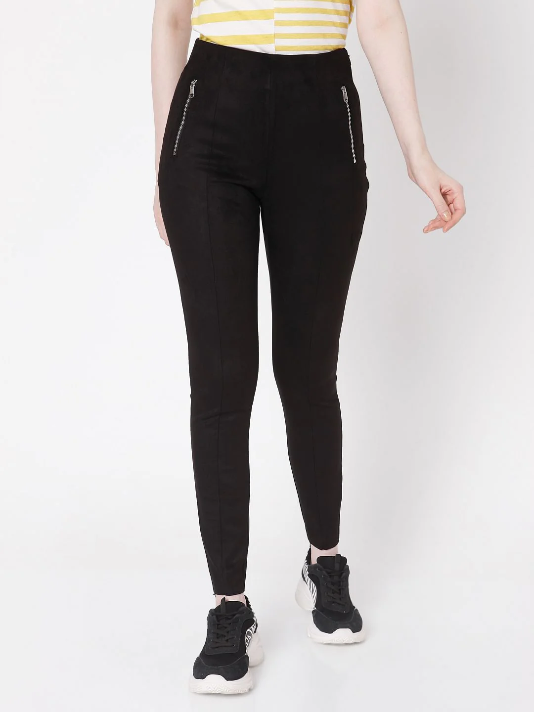Black High Rise Faux Suede Leggings - Image 2