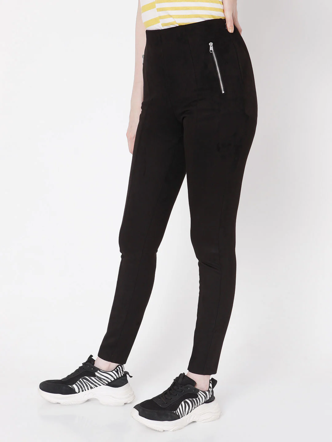 Black High Rise Faux Suede Leggings - Image 3