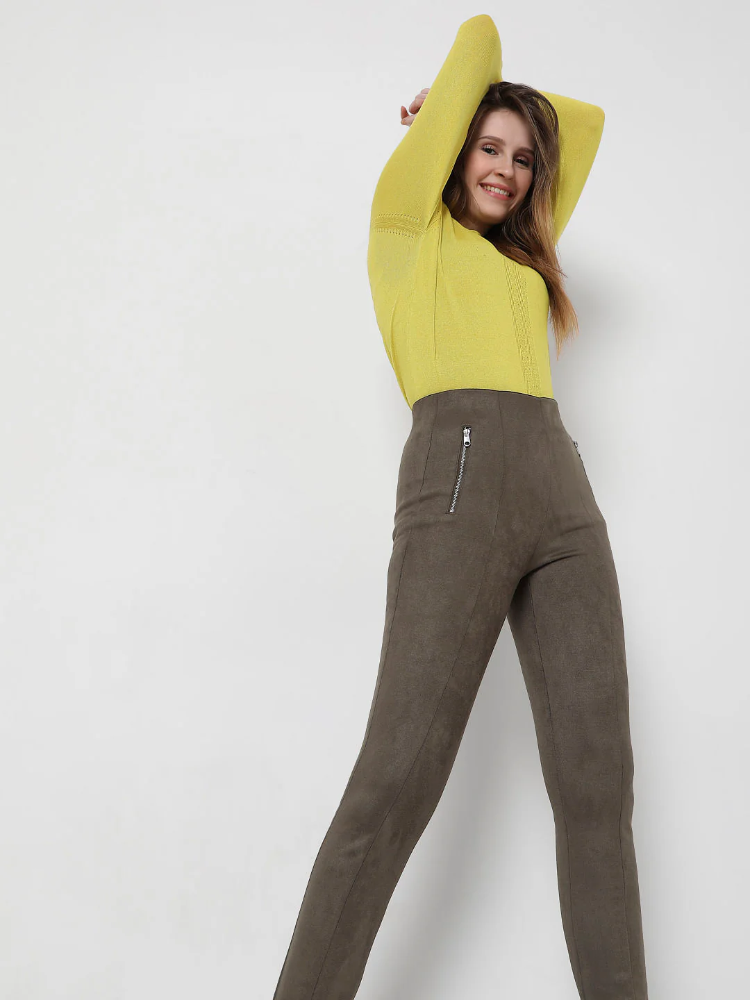 Grey High Rise Faux Suede Leggings