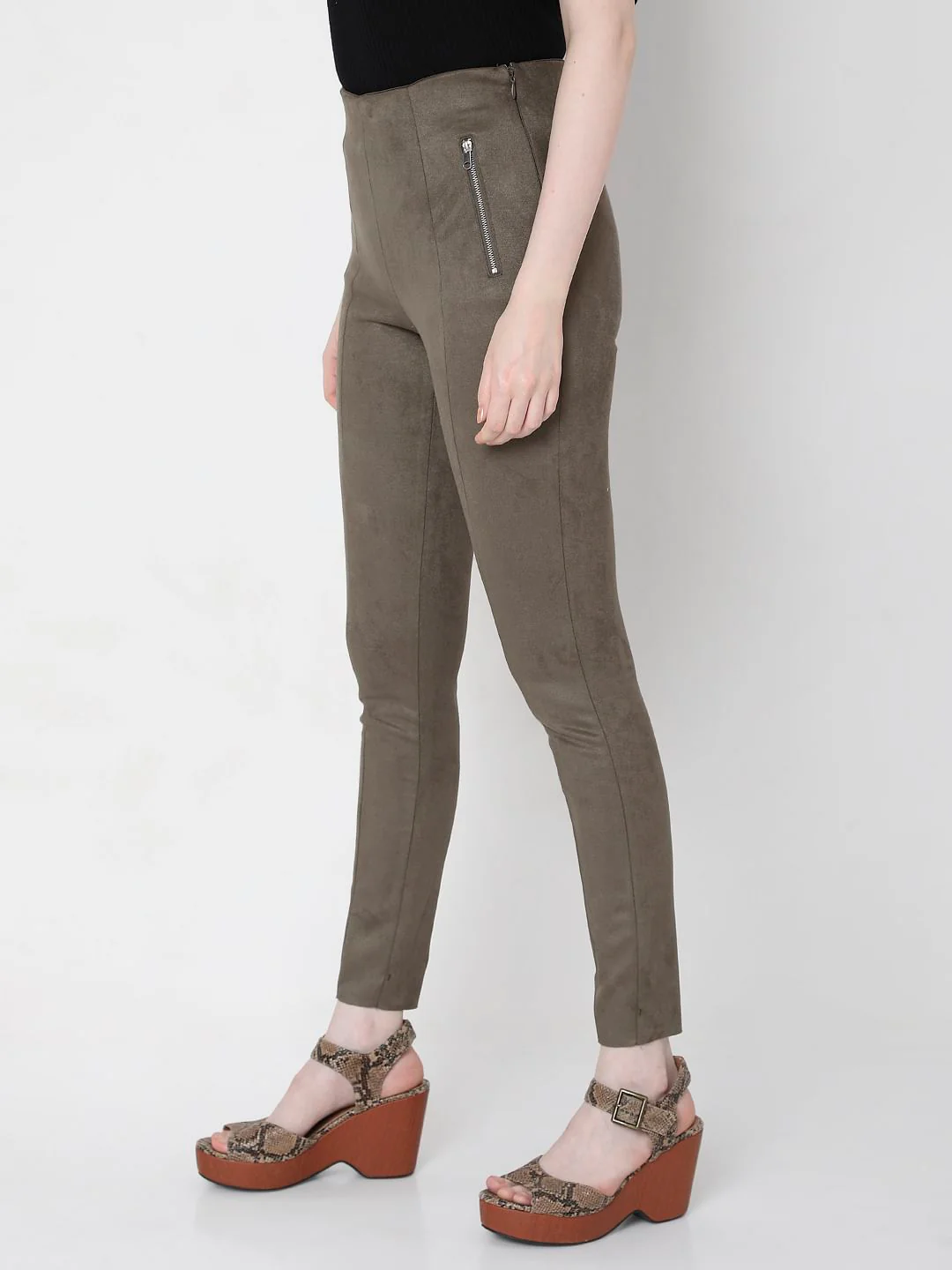 Grey High Rise Faux Suede Leggings - Image 3