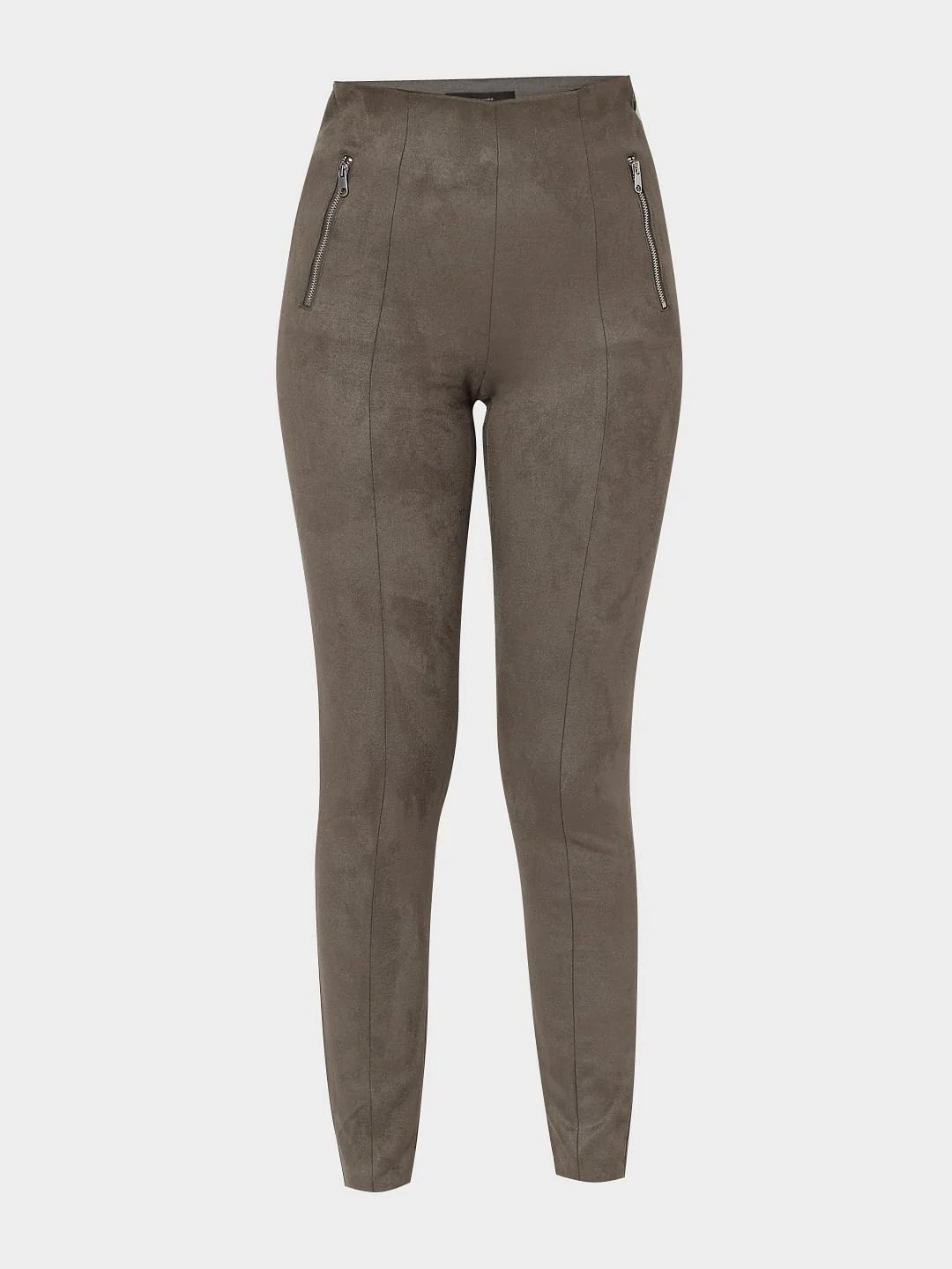Grey High Rise Faux Suede Leggings - Image 7