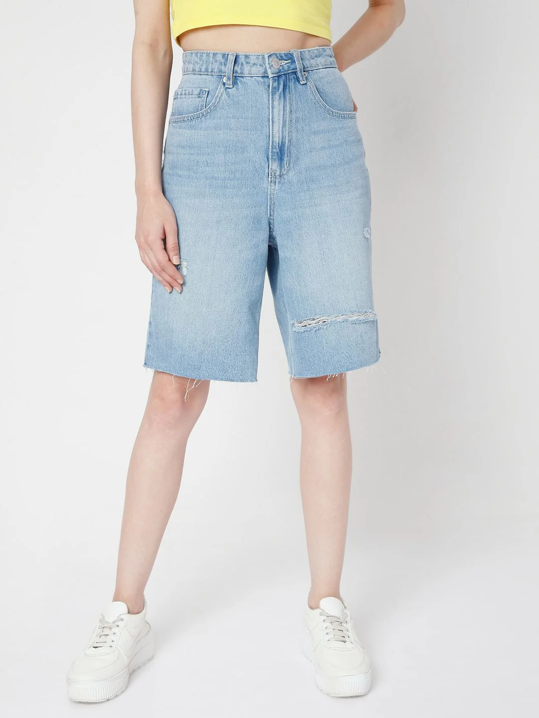 Blue Ripped Bermuda Denim Shorts - Image 2