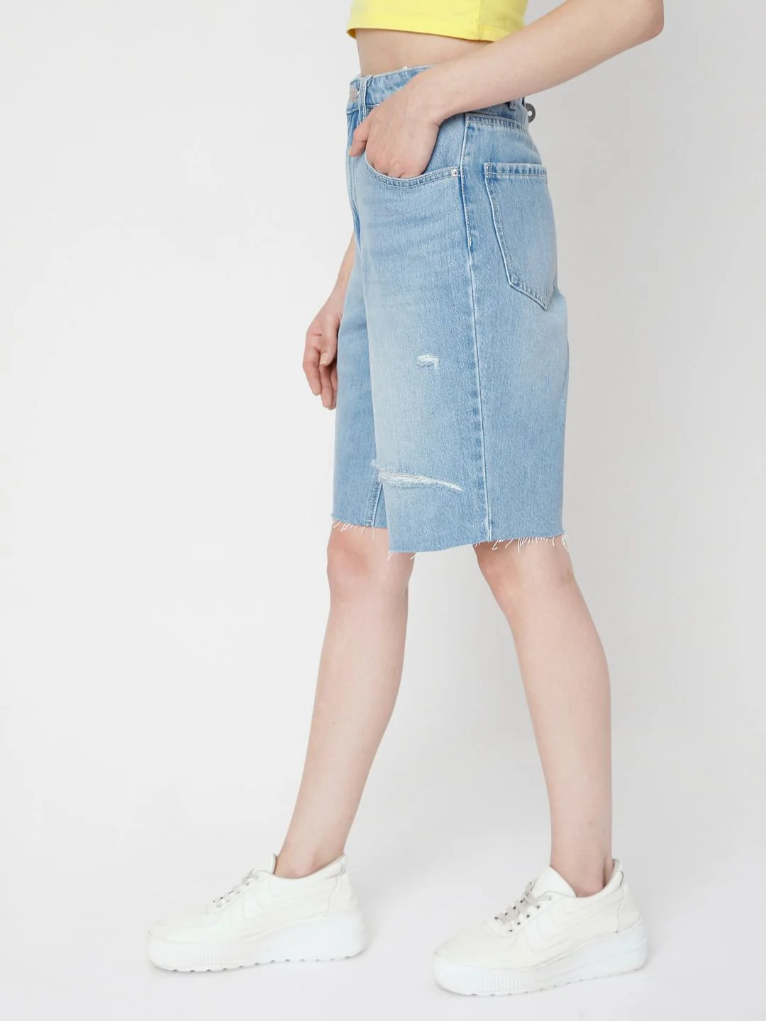 Blue Ripped Bermuda Denim Shorts - Image 3