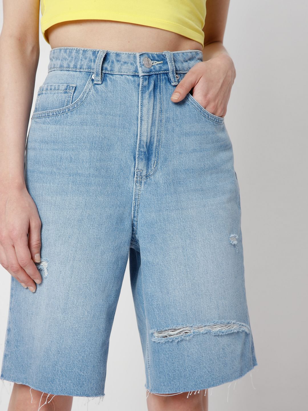 Blue Ripped Bermuda Denim Shorts - Image 5