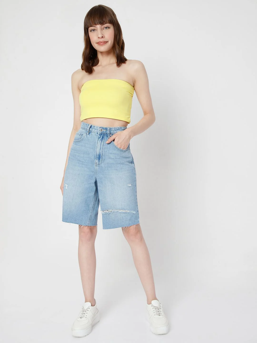 Blue Ripped Bermuda Denim Shorts - Image 6