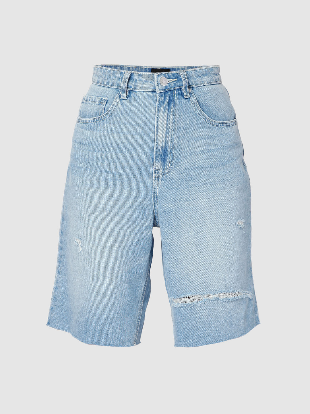 Blue Ripped Bermuda Denim Shorts - Image 7