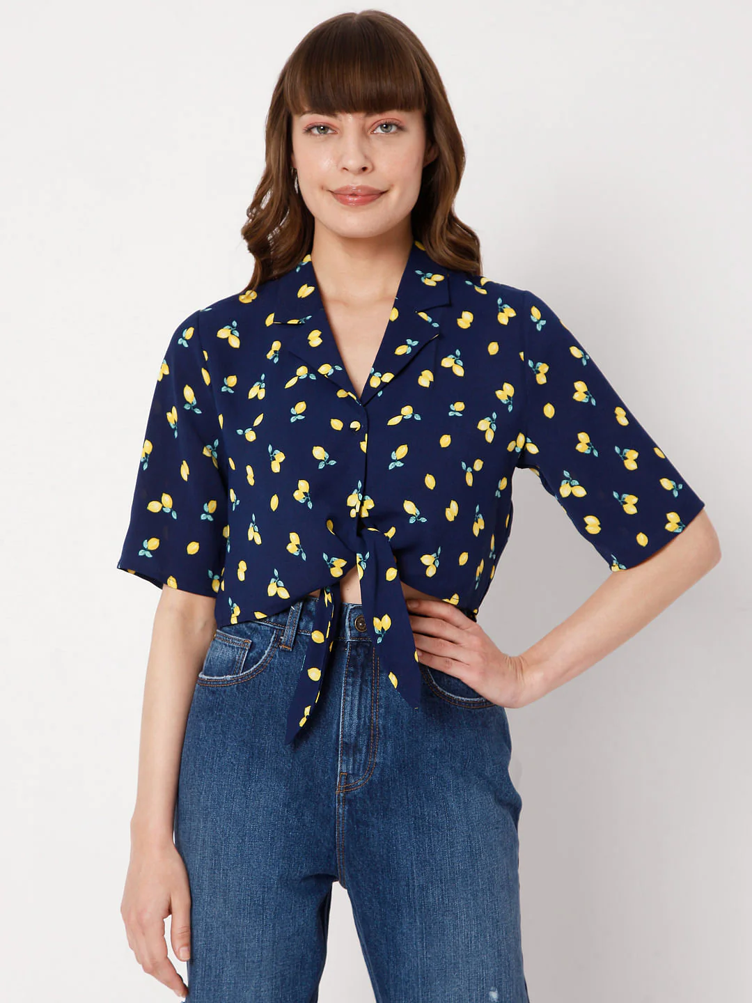 Blue Printed Cropped Co-Ord Set Shirt - Image 2
