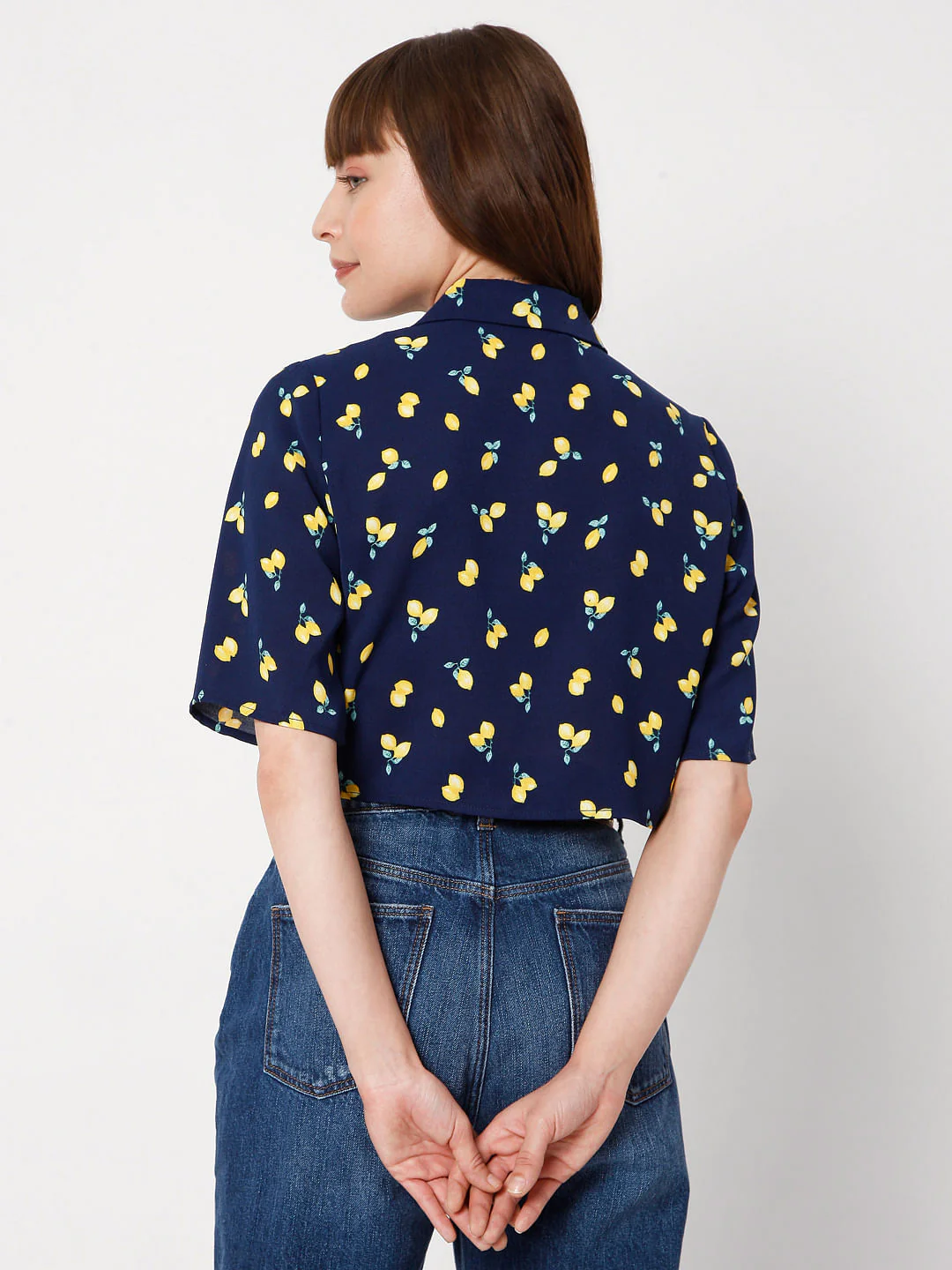 Blue Printed Cropped Co-Ord Set Shirt - Image 4