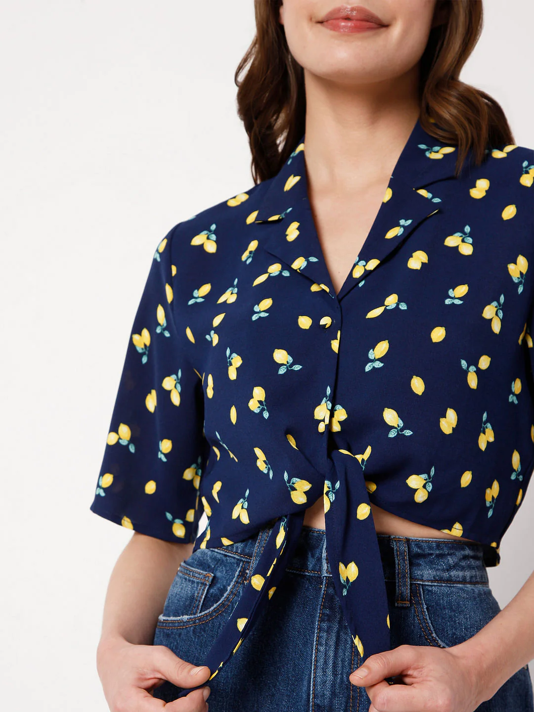 Blue Printed Cropped Co-Ord Set Shirt - Image 6