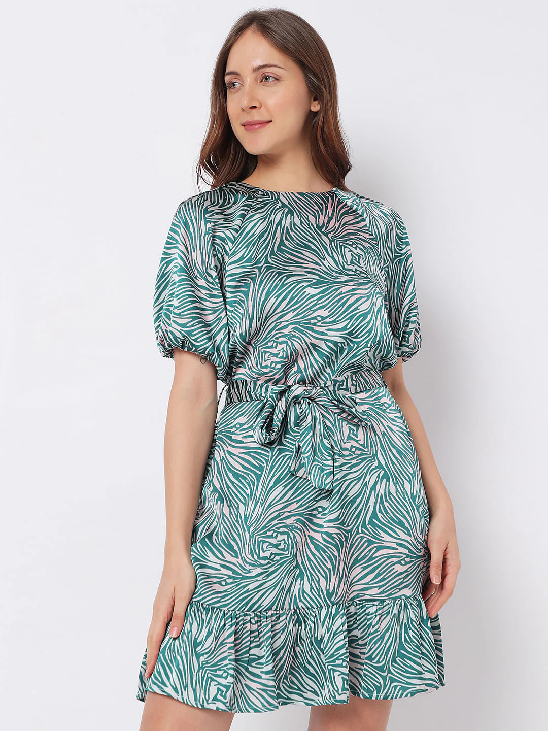 Green Animal Print Mini Dress - Image 2