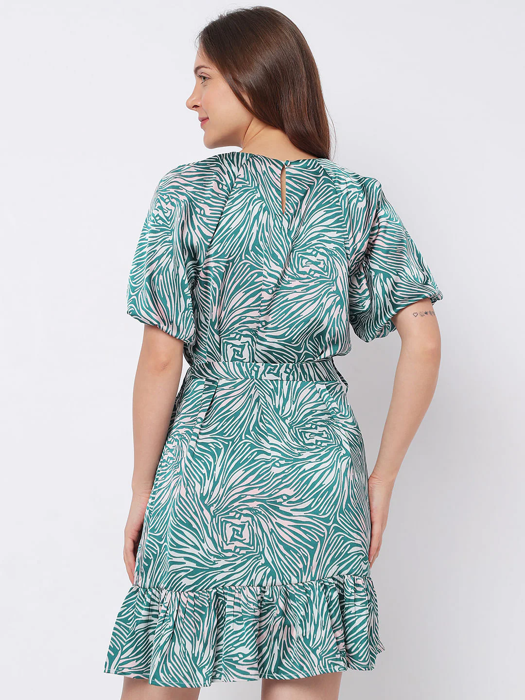 Green Animal Print Mini Dress - Image 4