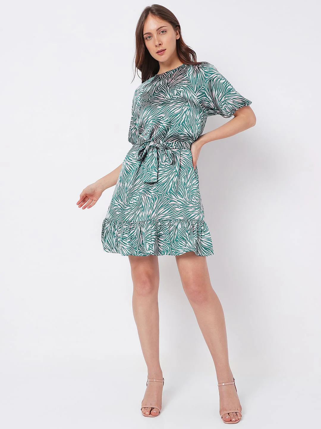 Green Animal Print Mini Dress - Image 5