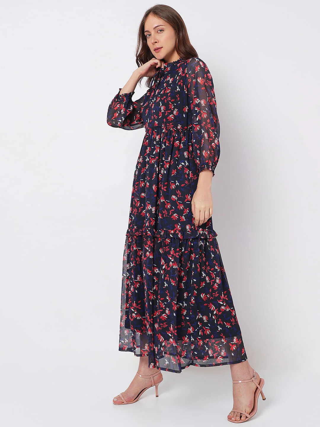 Navy Blue Floral Maxi Dress - Image 3