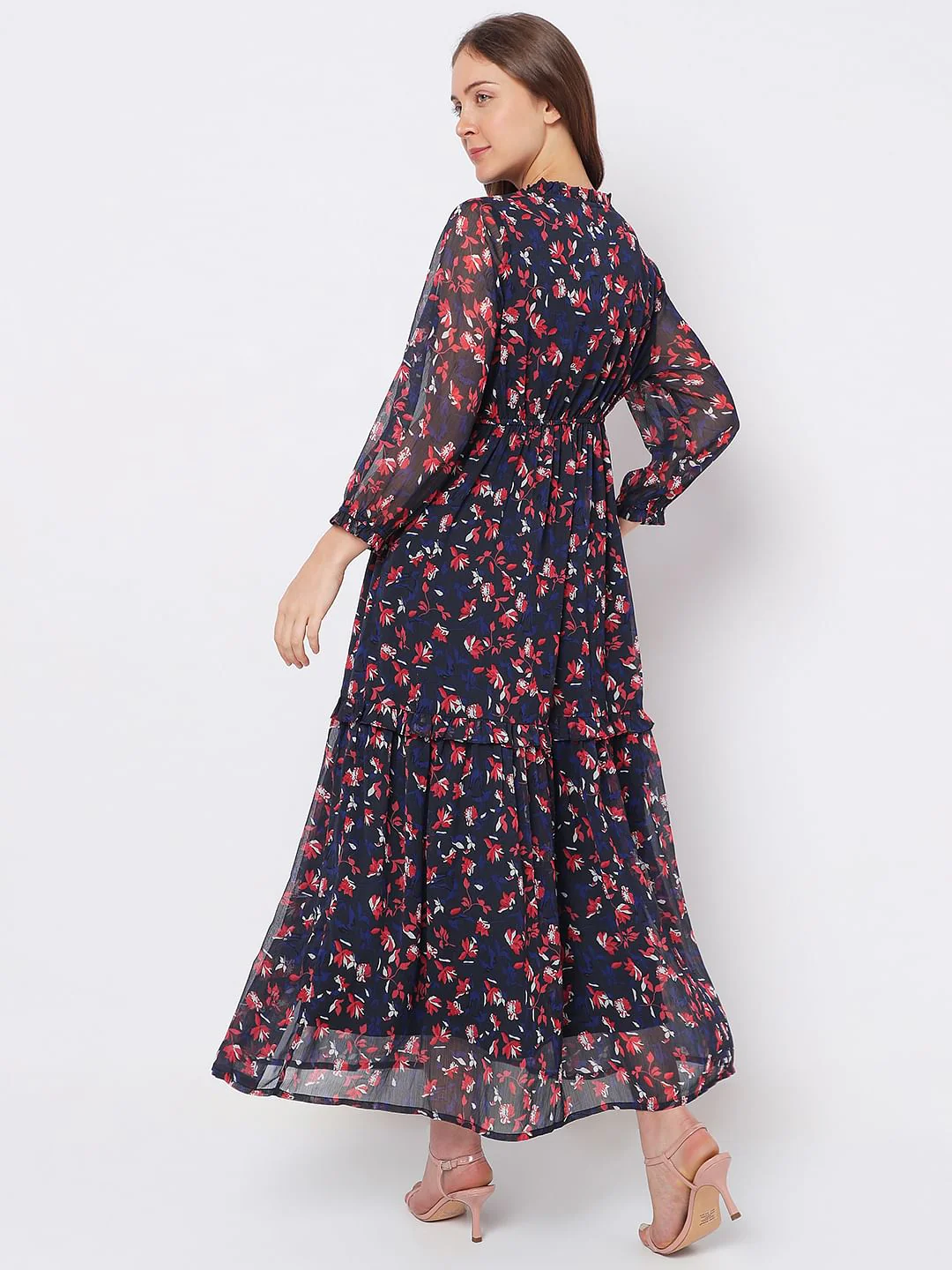 Navy Blue Floral Maxi Dress - Image 4
