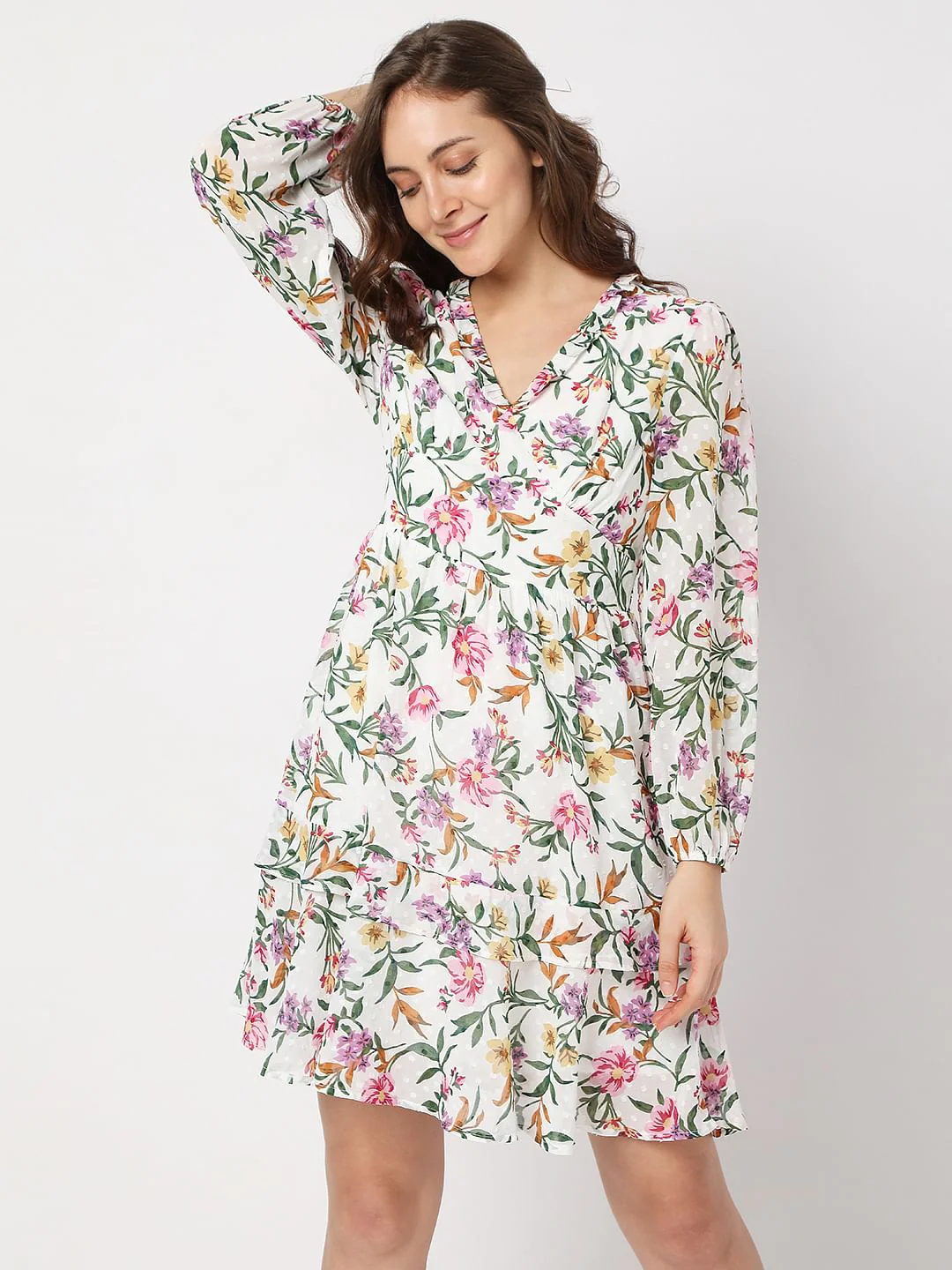 White Floral Tiered Dress - Image 2