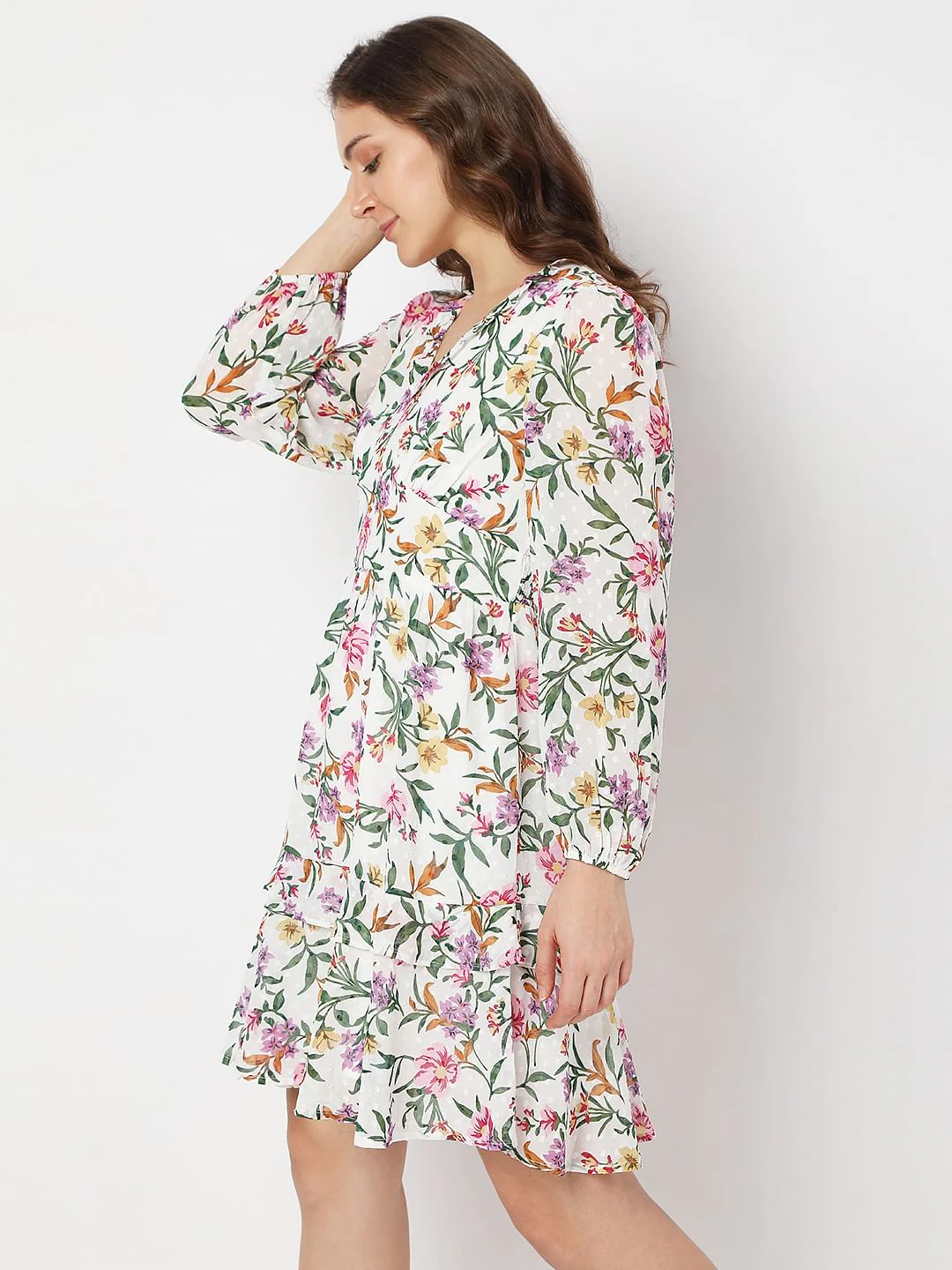 White Floral Tiered Dress - Image 3