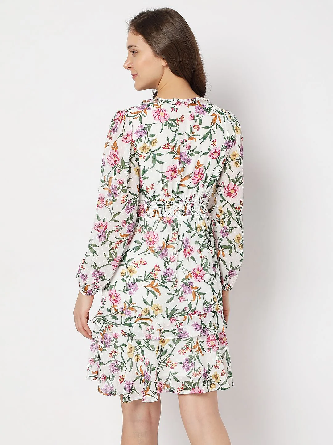 White Floral Tiered Dress - Image 4