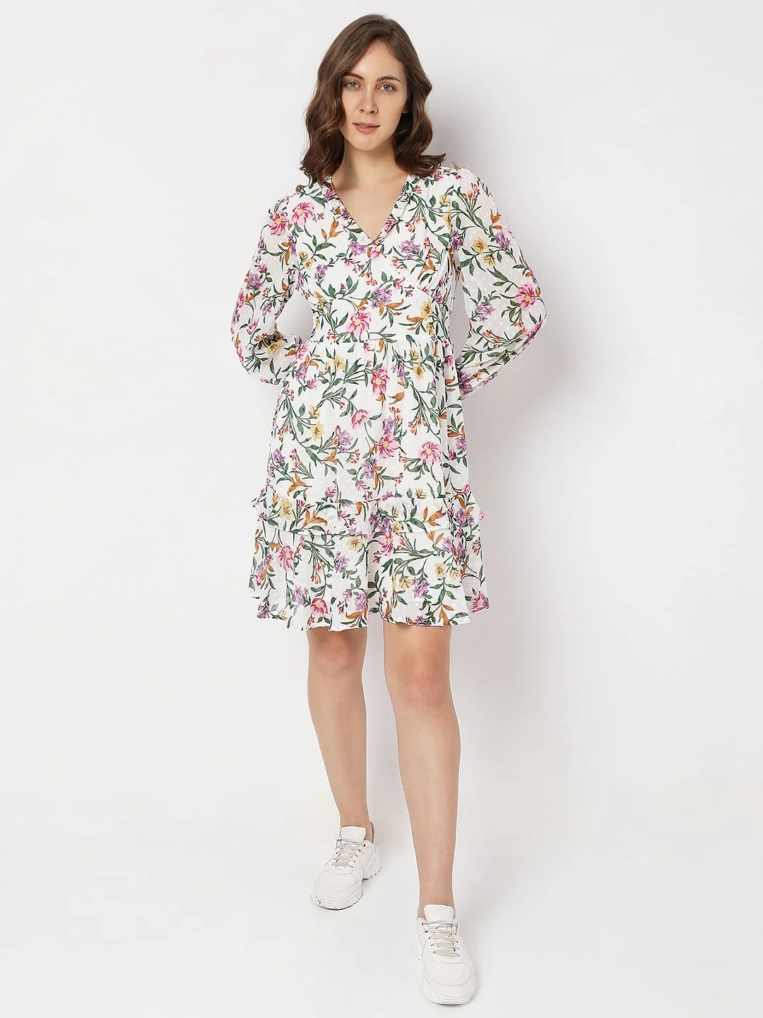 White Floral Tiered Dress - Image 5