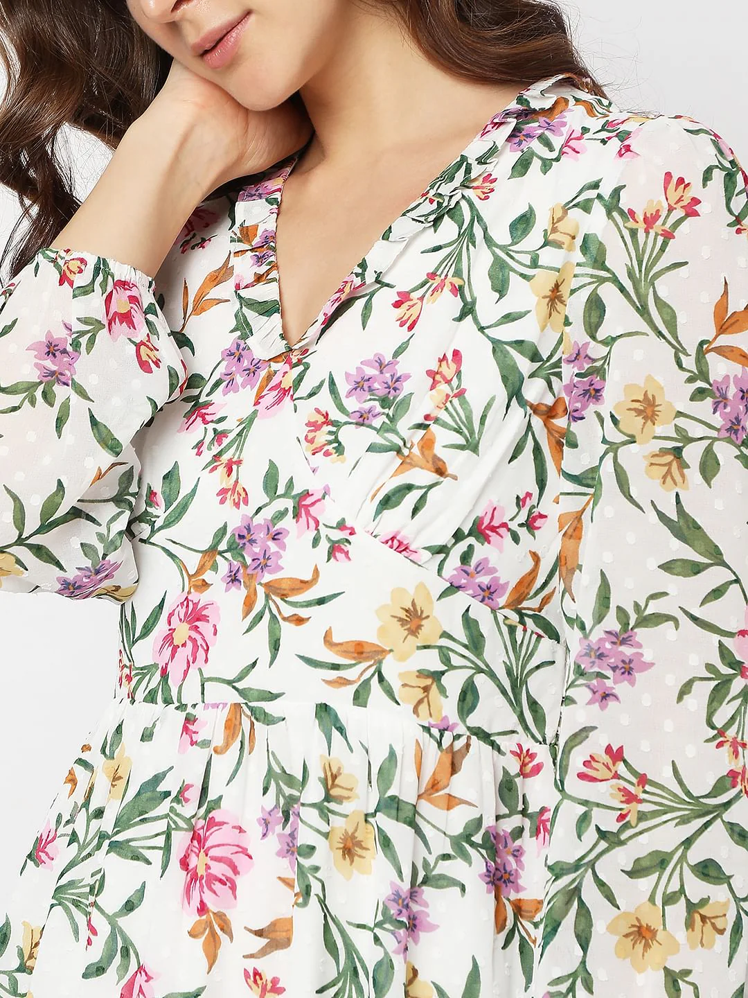 White Floral Tiered Dress - Image 6