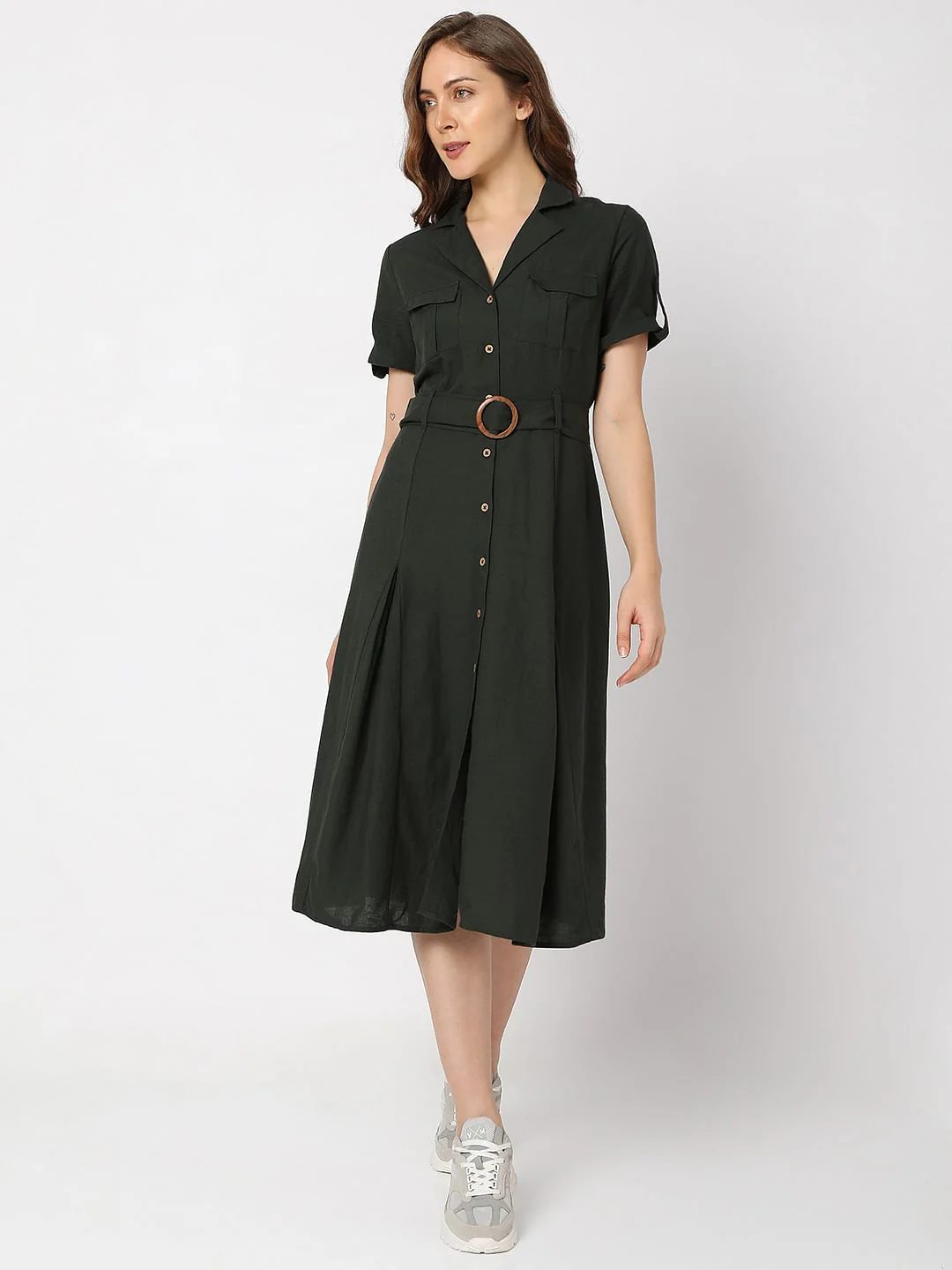 Green Utility Midi Shirt Dress - Image 2