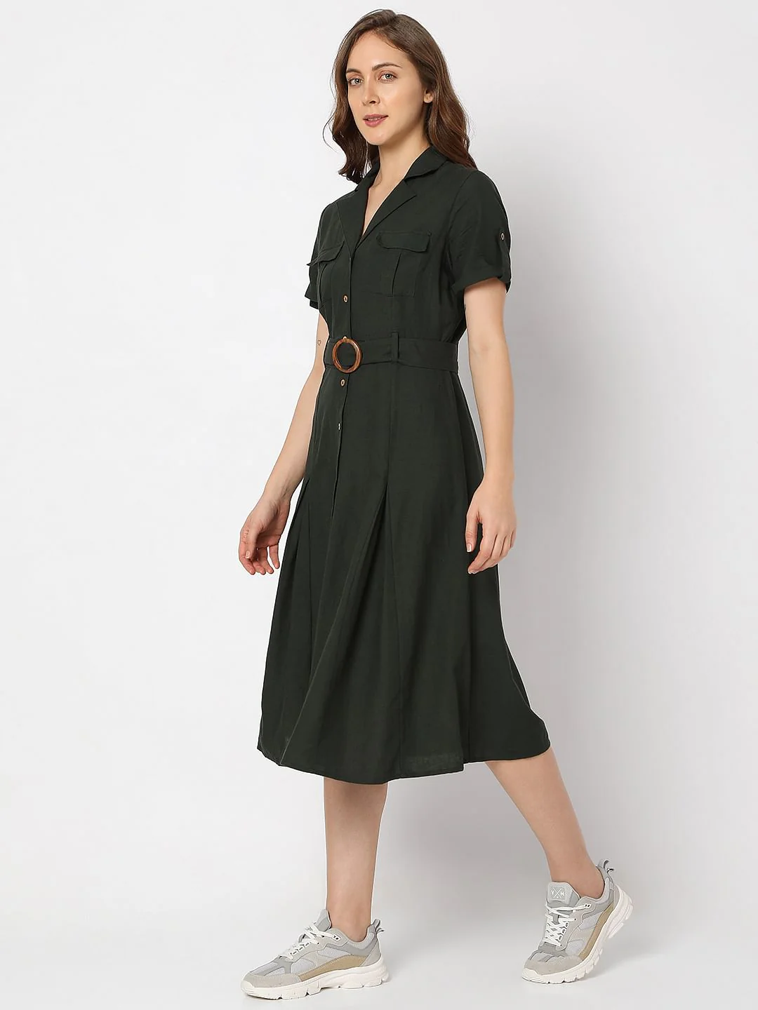 Green Utility Midi Shirt Dress - Image 3