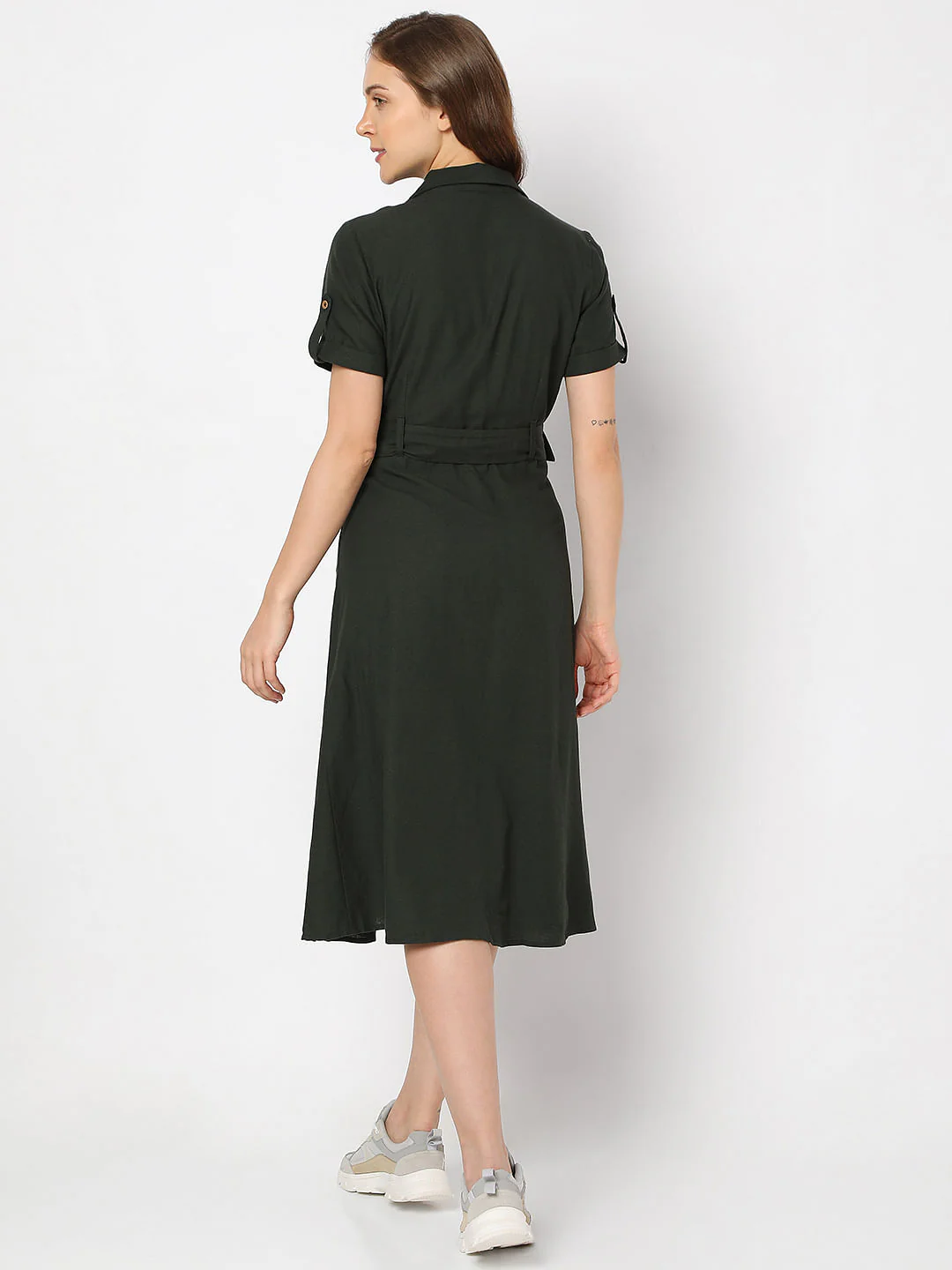 Green Utility Midi Shirt Dress - Image 4