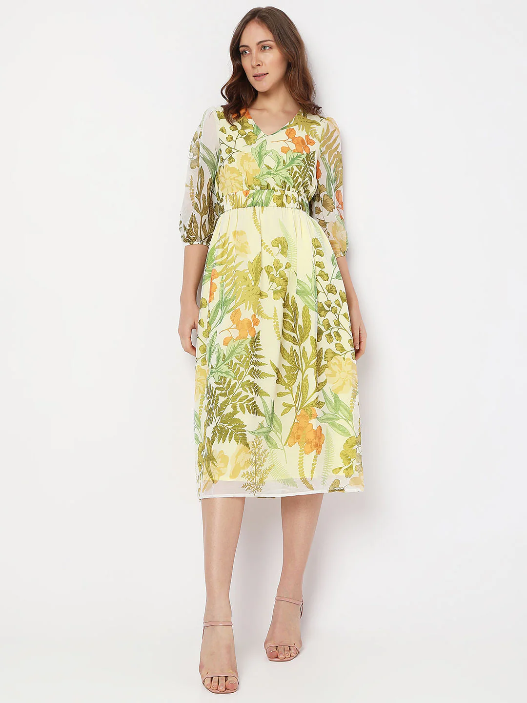 Green Tropical Print Midi Dress - Image 2