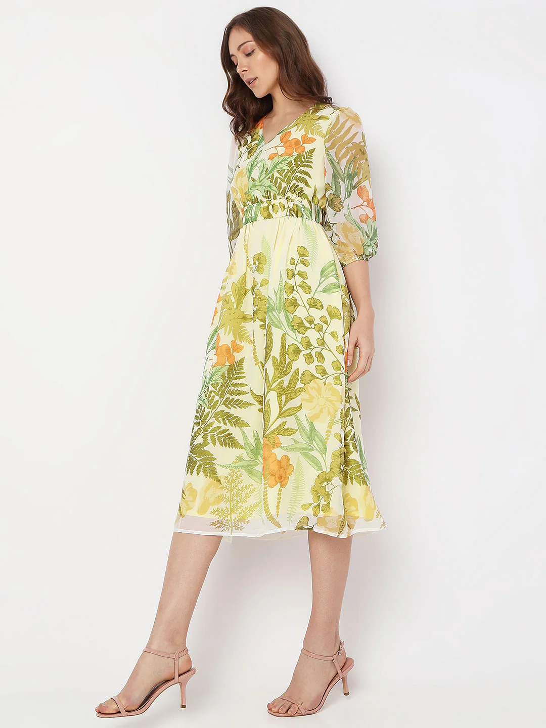 Green Tropical Print Midi Dress - Image 3