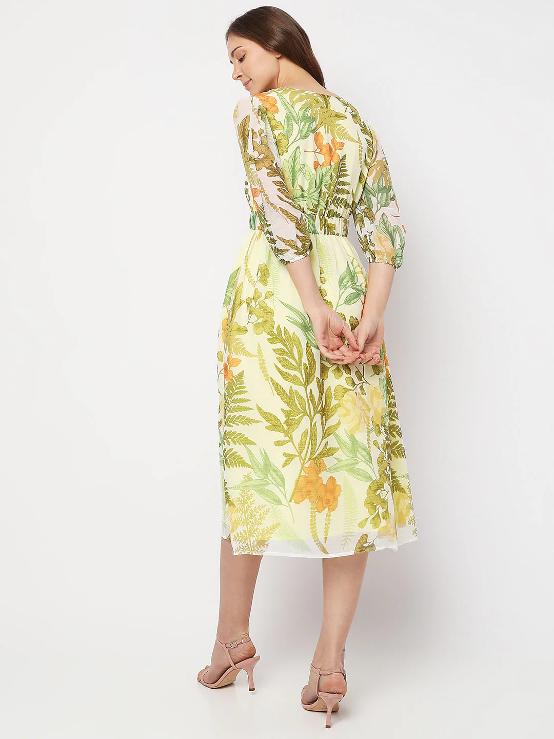 Green Tropical Print Midi Dress - Image 4