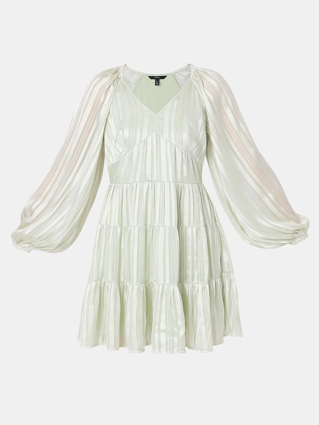 Green Satin Striped Tiered Dress - Image 7