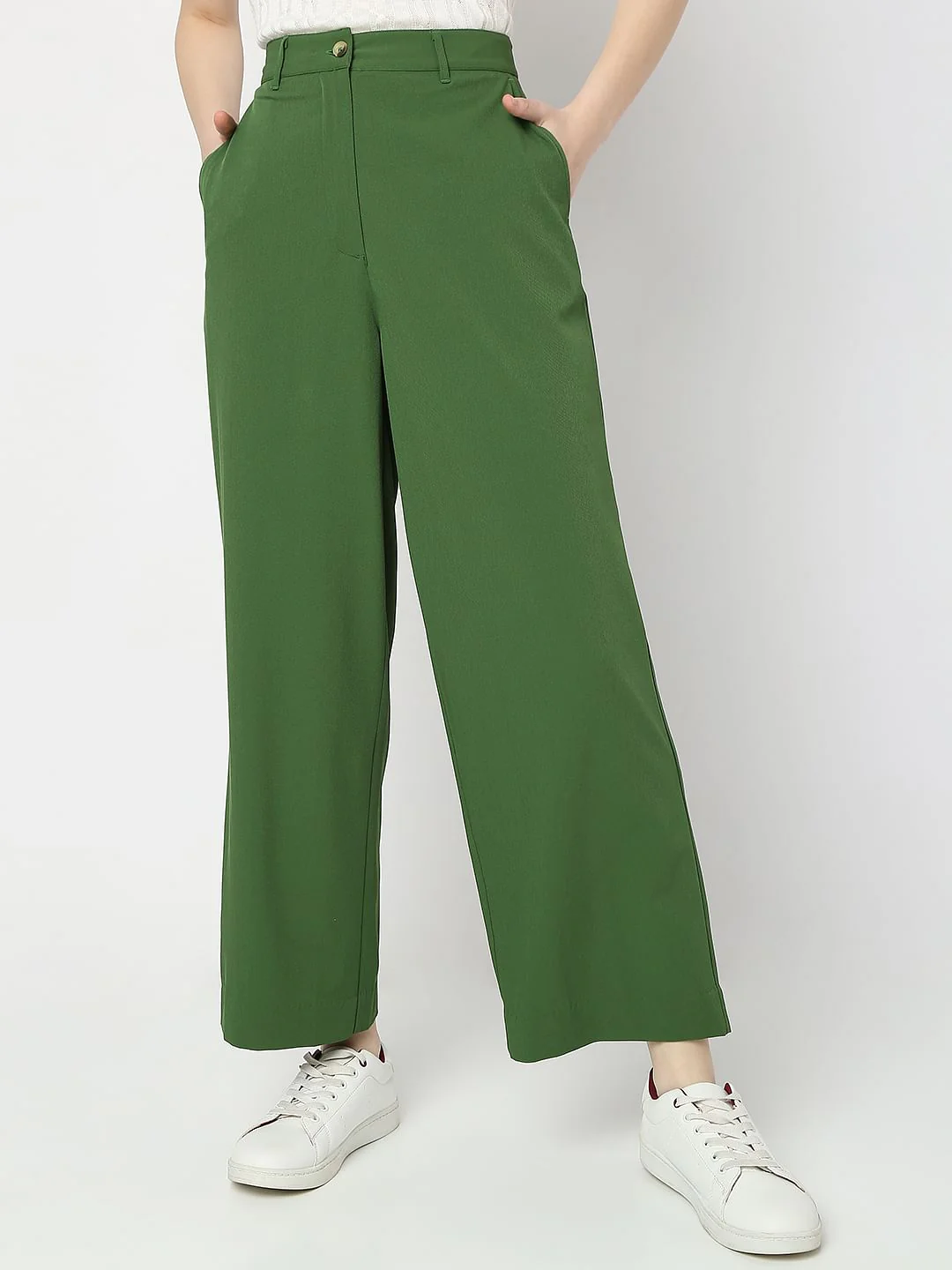 Green High Rise Flared Pants - Image 2