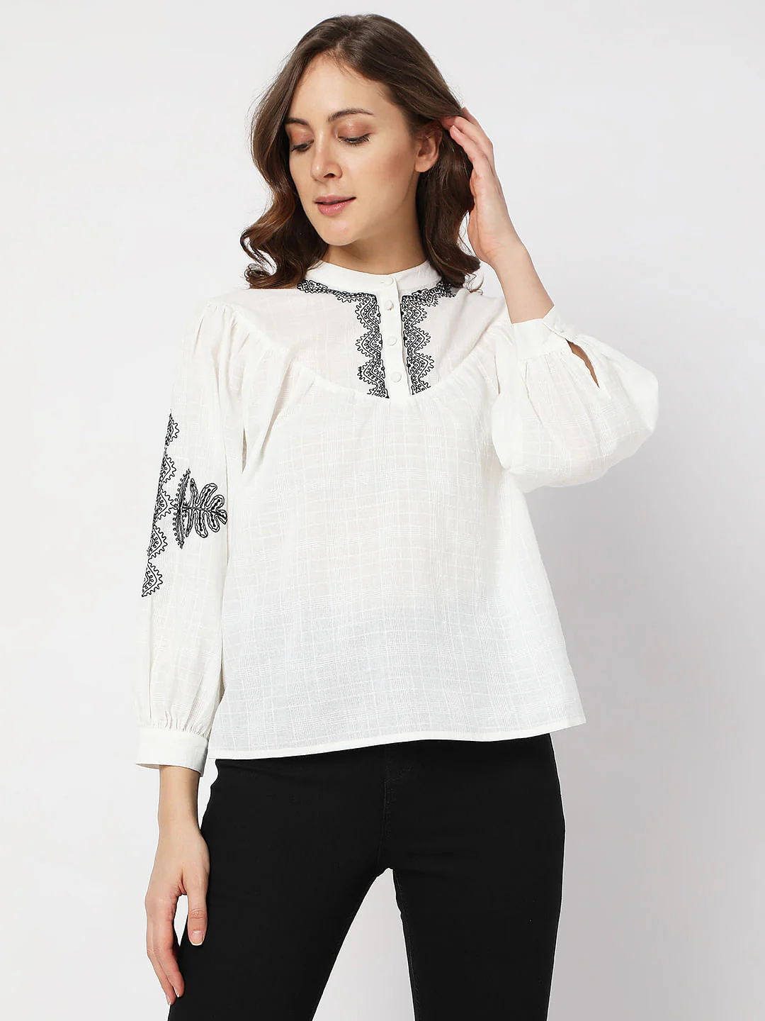 White Cotton Embroidered Top - Image 2
