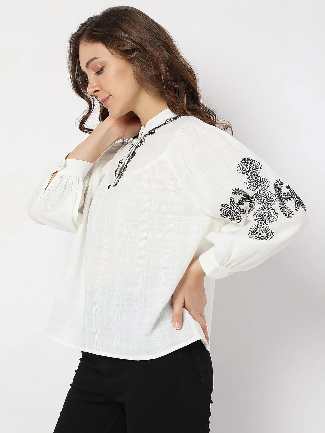 White Cotton Embroidered Top - Image 3
