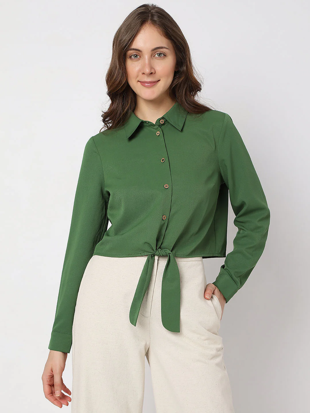 Dark Green Cropped Shirt - Image 2
