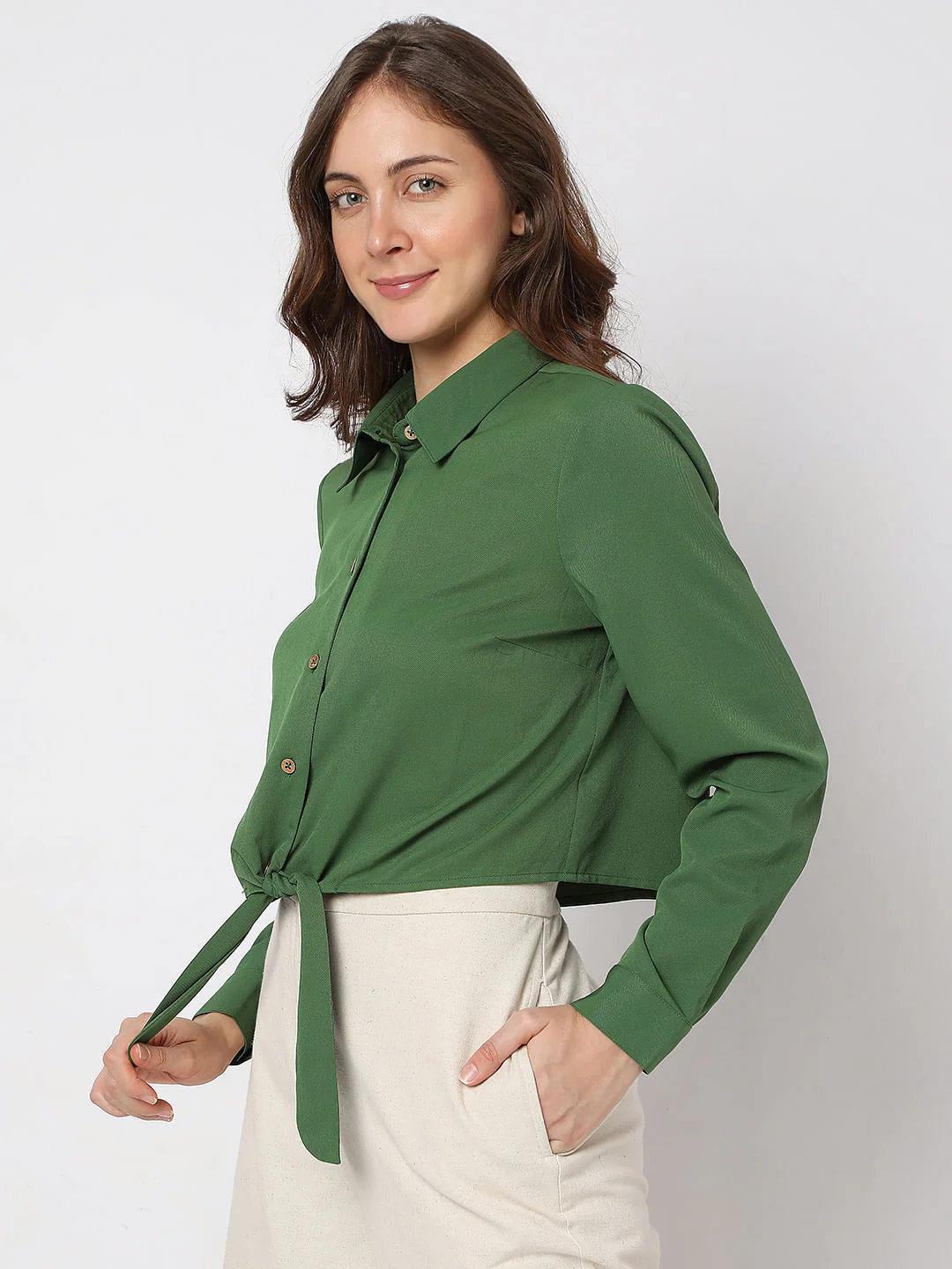 Dark Green Cropped Shirt - Image 3