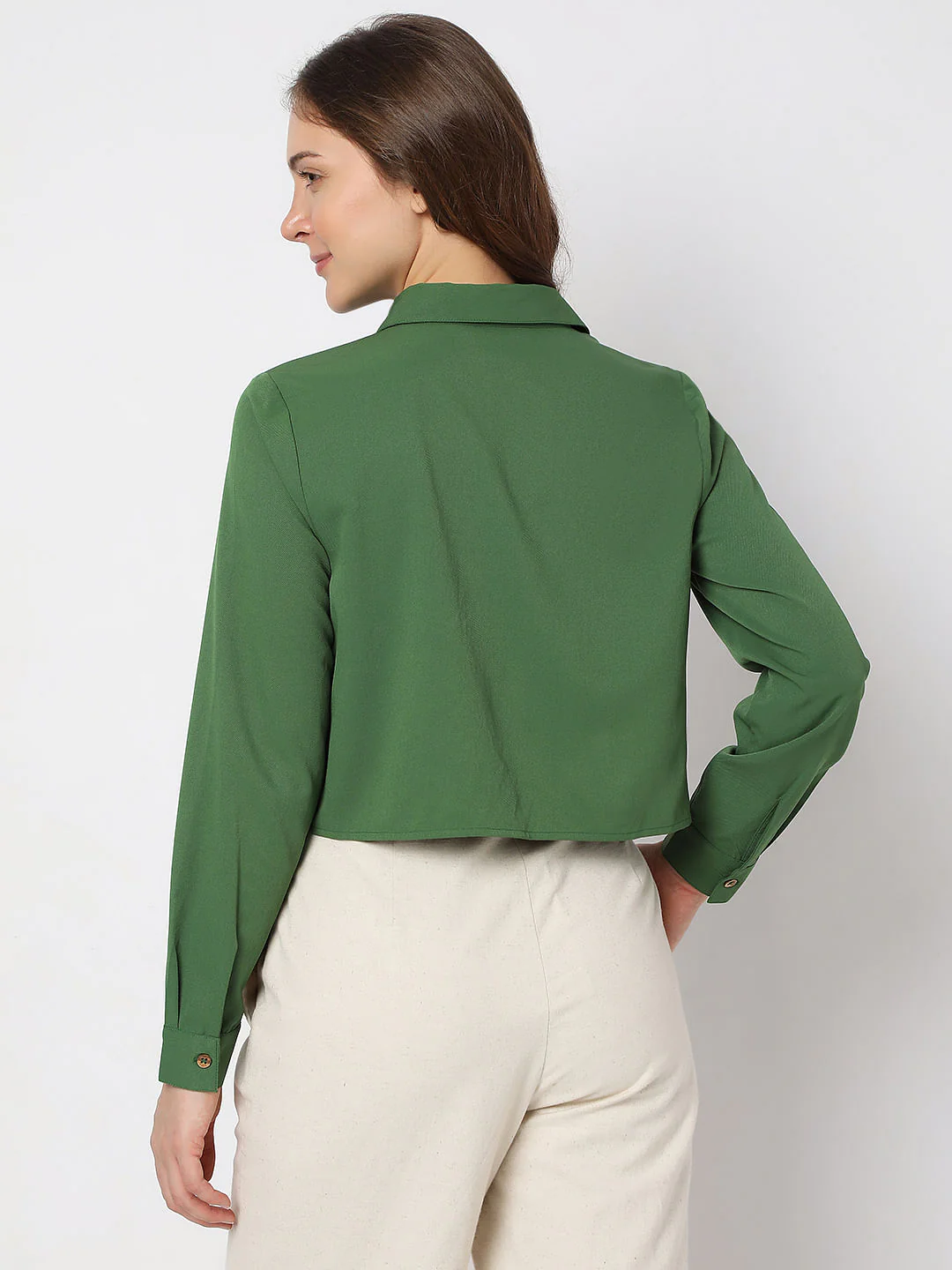 Dark Green Cropped Shirt - Image 4