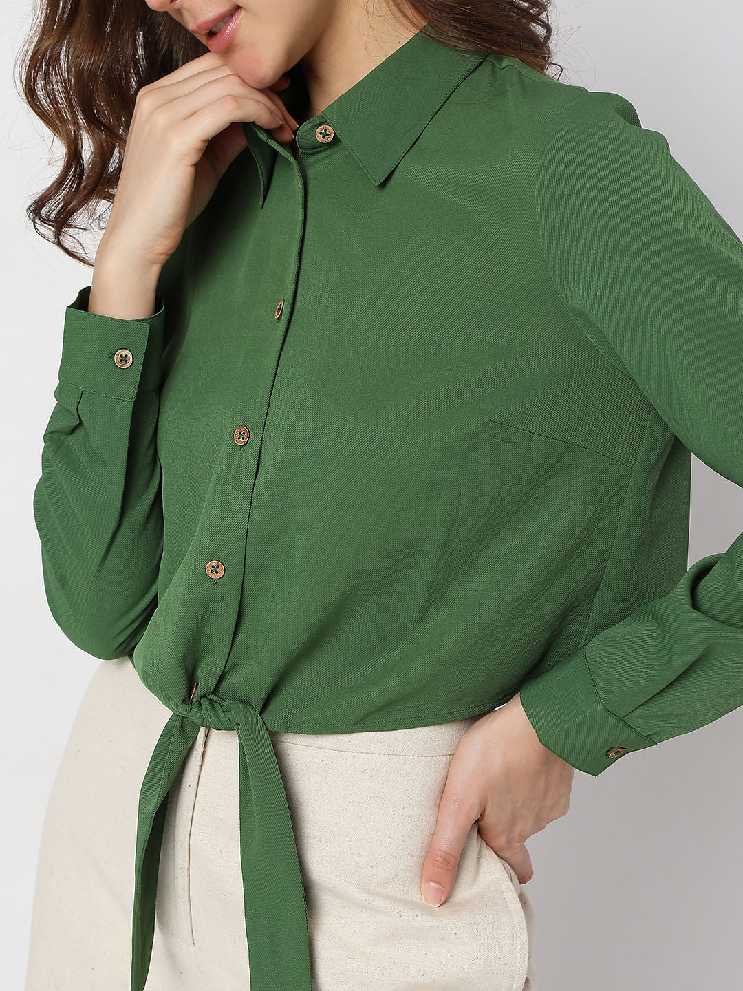 Dark Green Cropped Shirt - Image 6