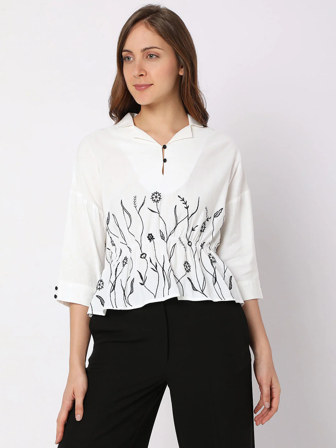White Floral Embroidered Top - Image 2