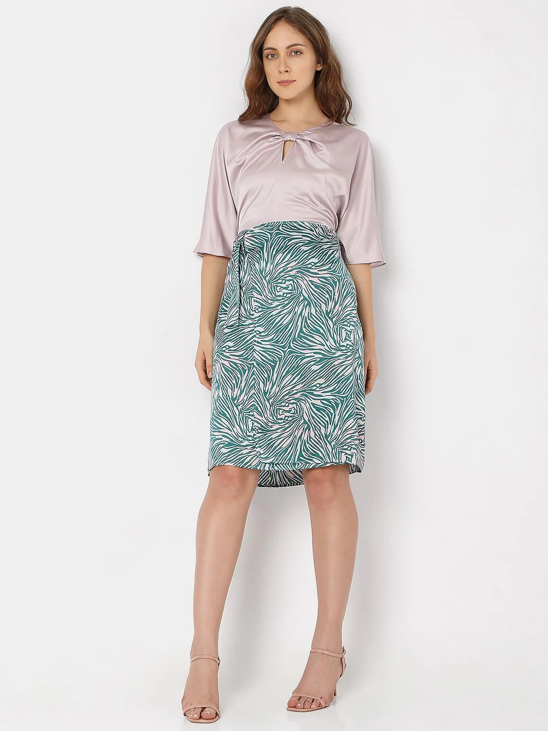 Green High Rise Mock Wrap Co-Ord Set Skirt - Image 5