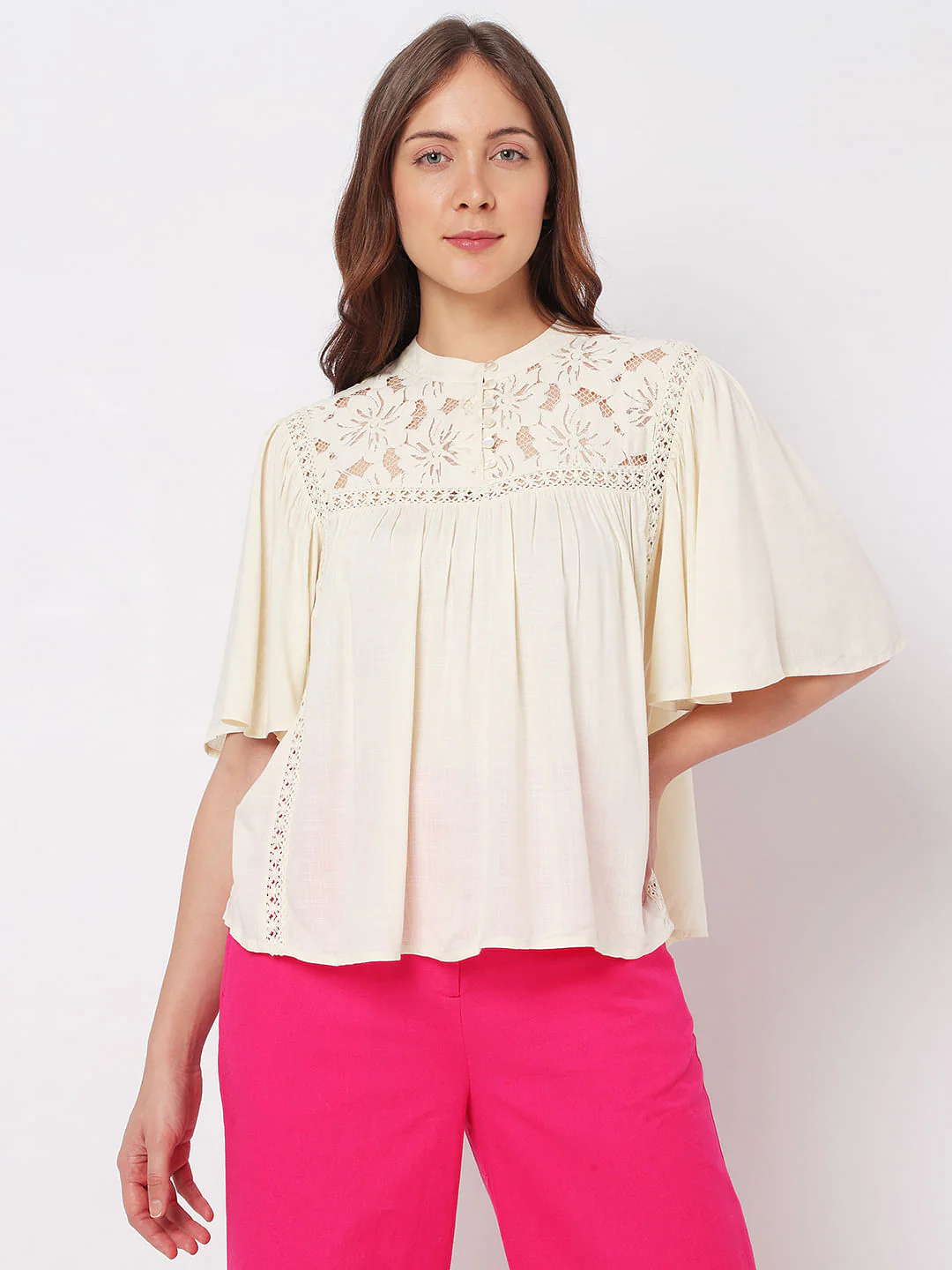Cream Lace Flared Top - Image 2