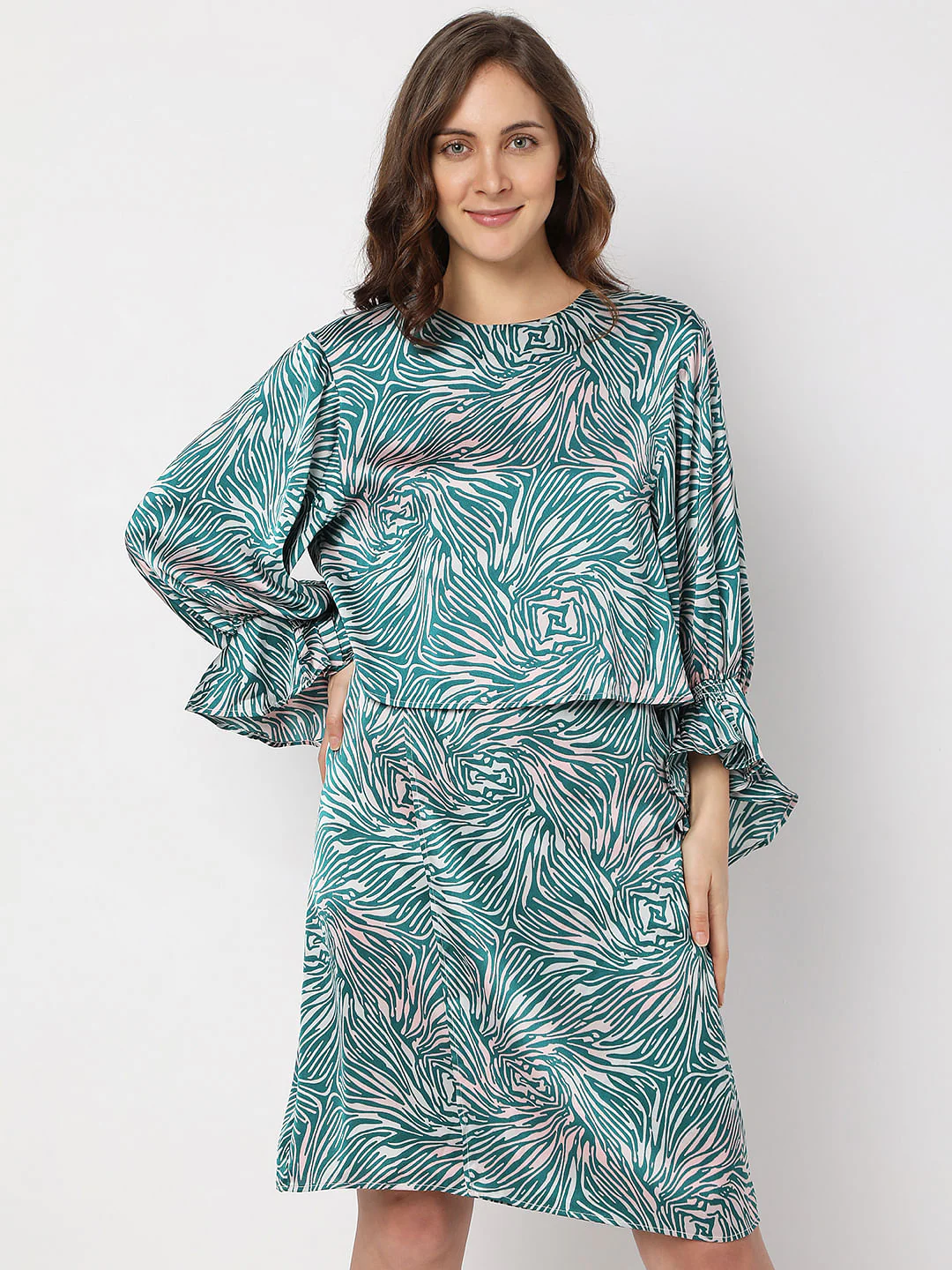 Blue Animal Print Satin Co-Ord Set Top - Image 2