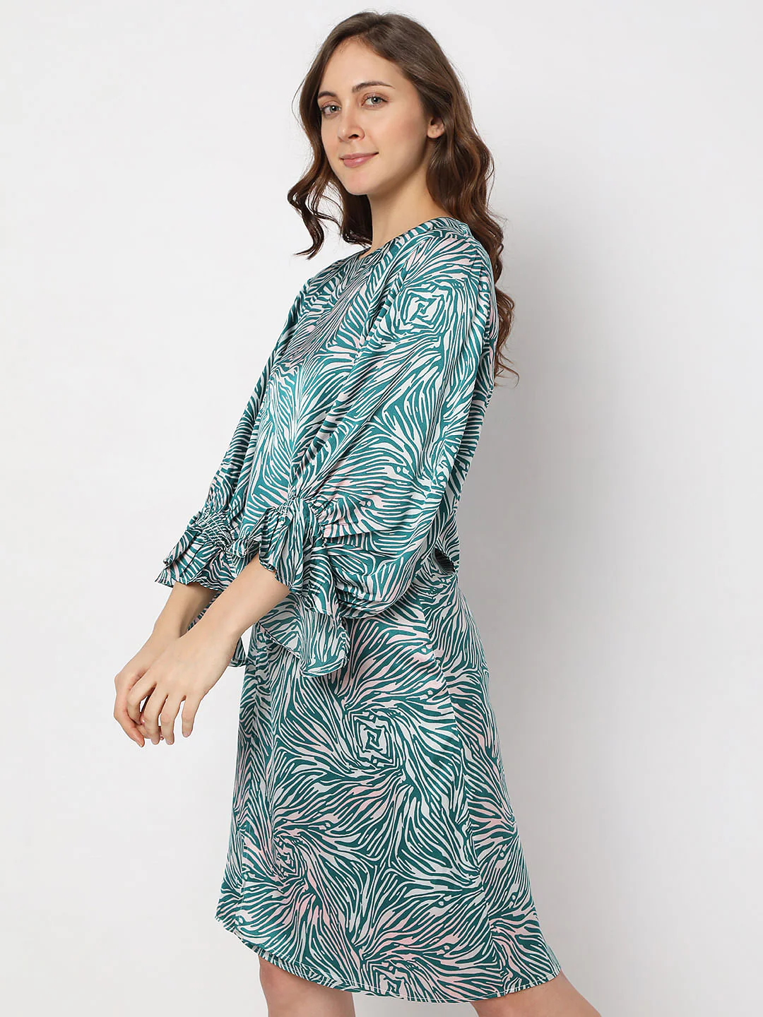 Blue Animal Print Satin Co-Ord Set Top - Image 3