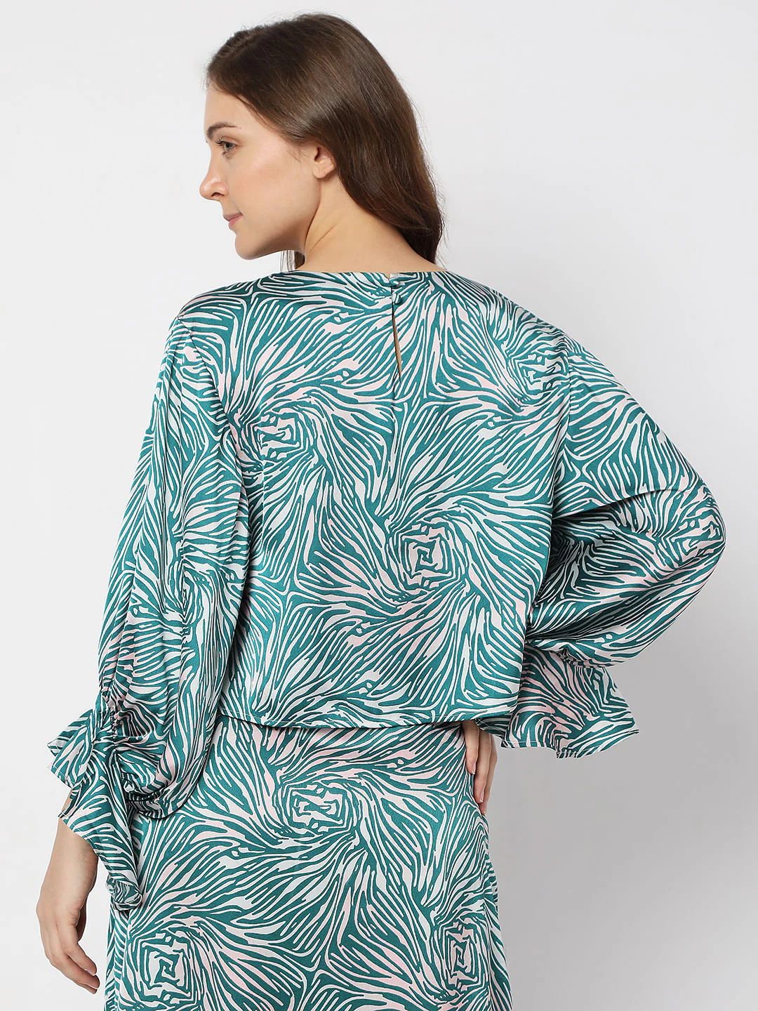 Blue Animal Print Satin Co-Ord Set Top - Image 4