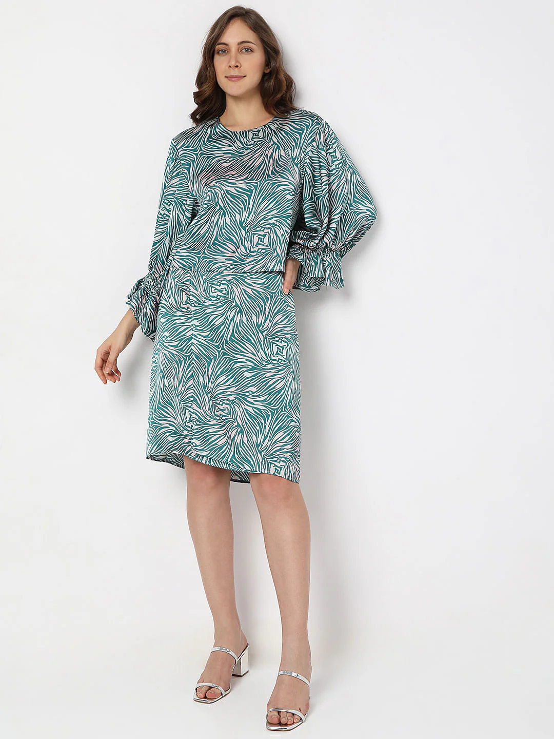 Blue Animal Print Satin Co-Ord Set Top - Image 5