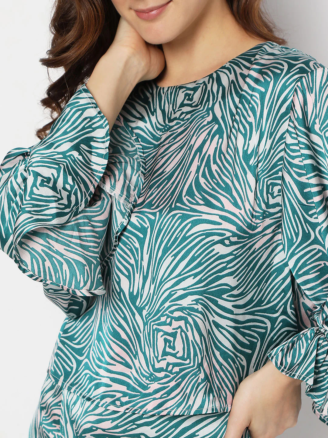 Blue Animal Print Satin Co-Ord Set Top - Image 6