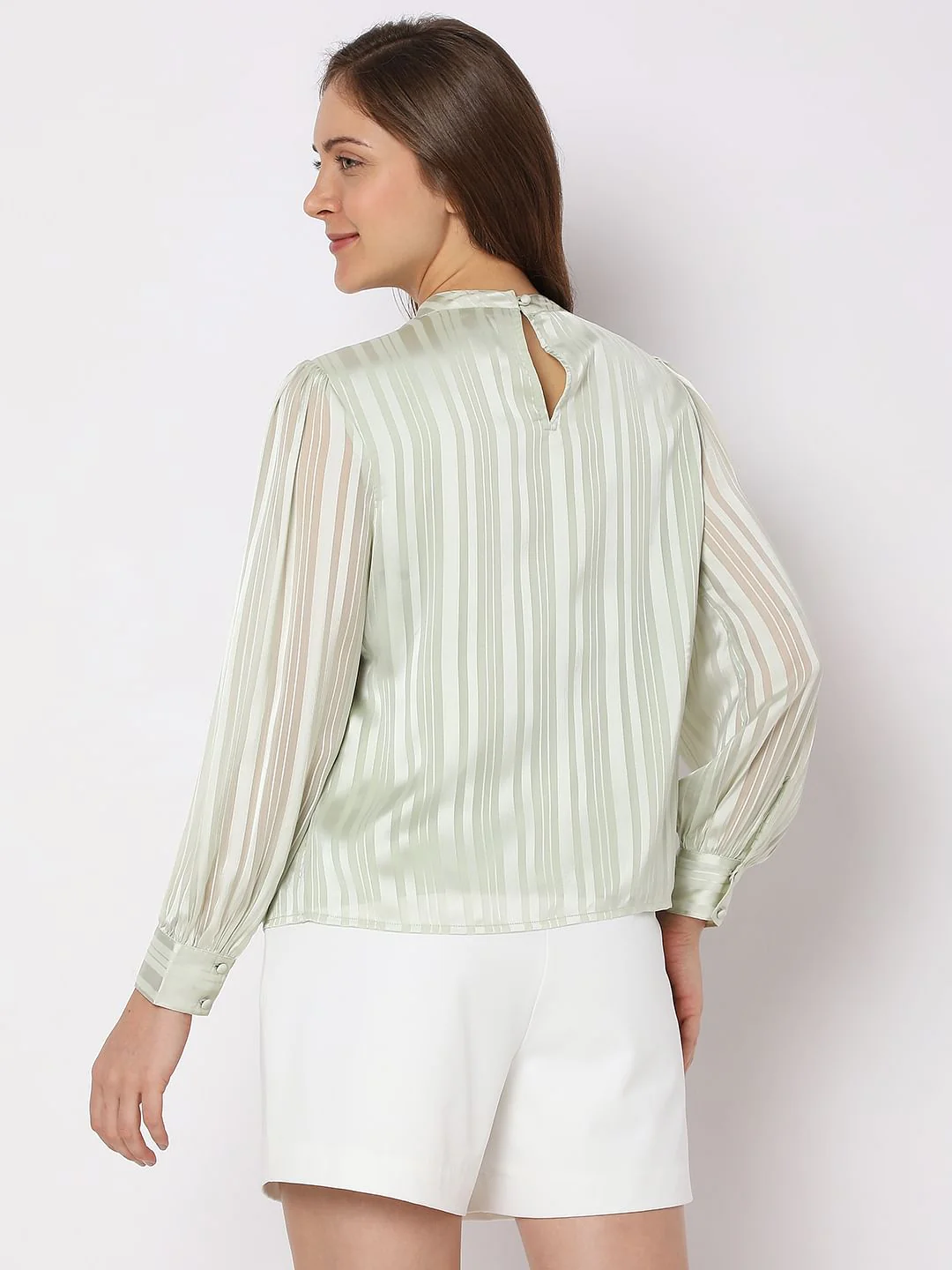 Vero Mdoa Green Satin Striped Top - Image 4