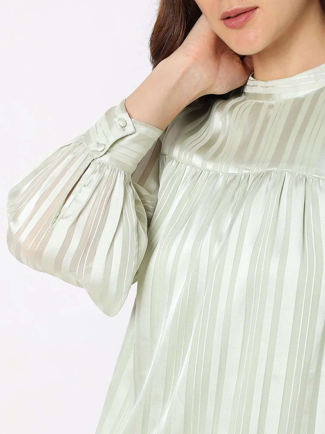 Vero Mdoa Green Satin Striped Top - Image 6