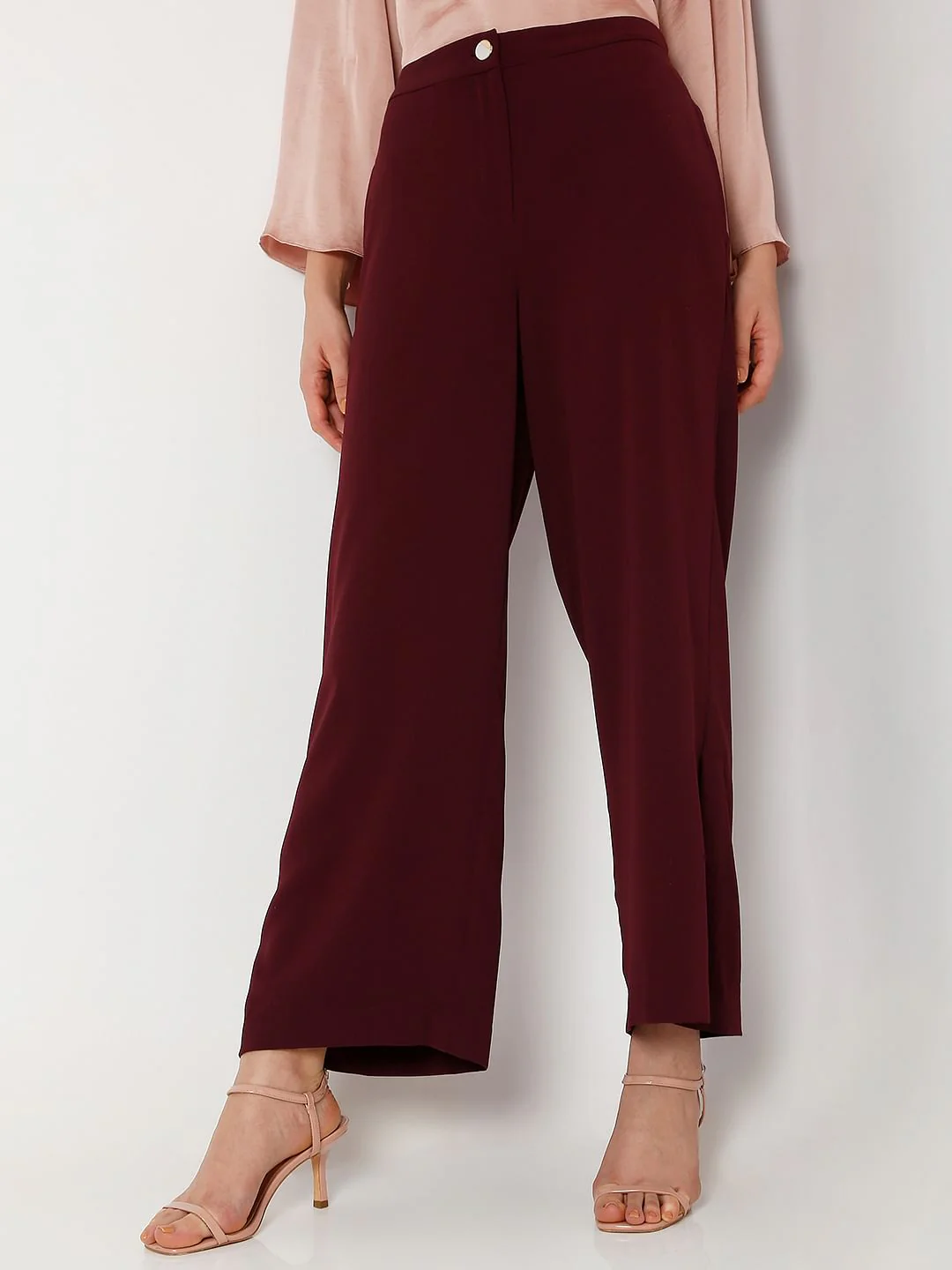 Maroon High Rise Wide Leg Co-Ord Set Pants - Image 2