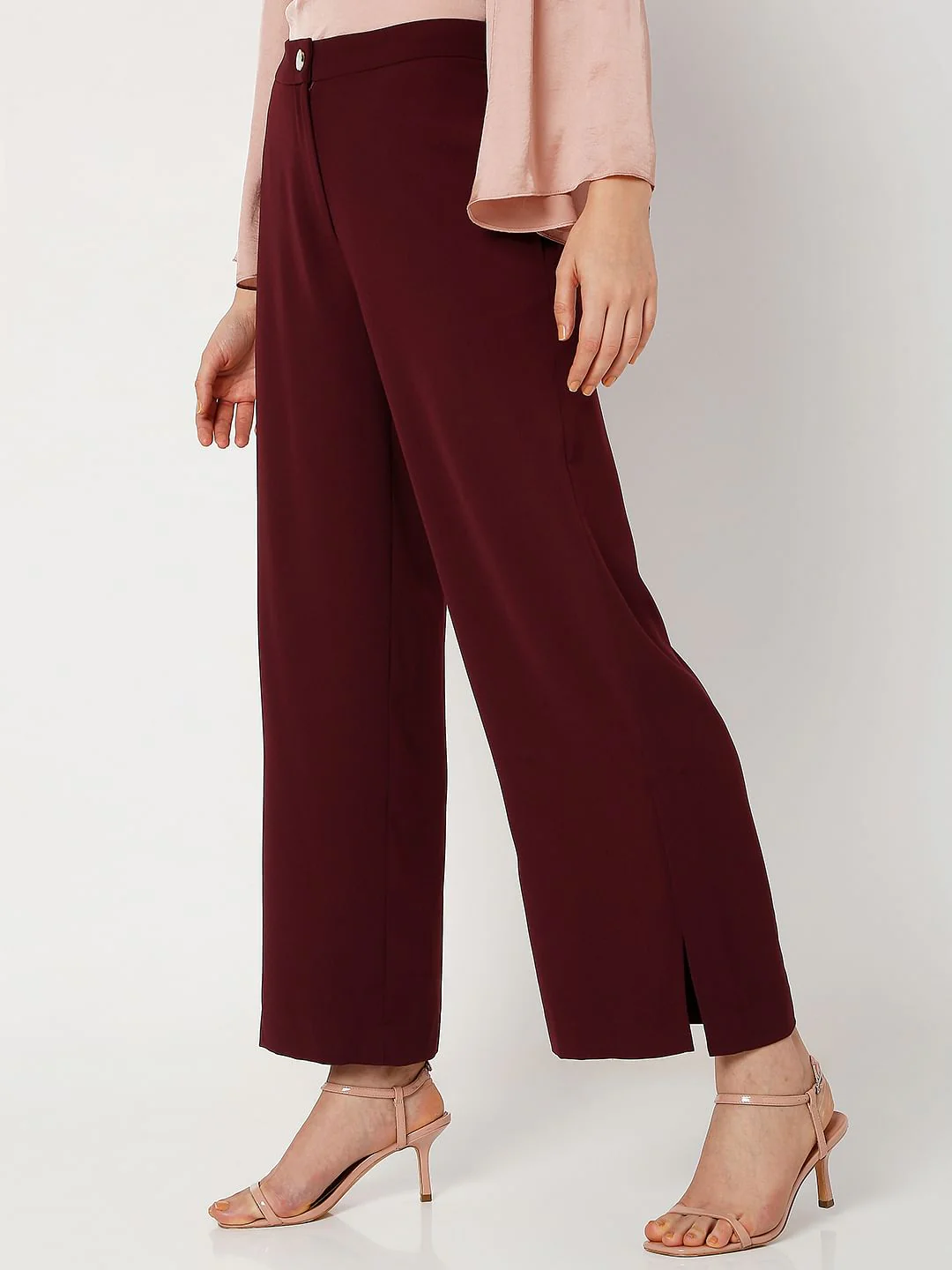 Maroon High Rise Wide Leg Co-Ord Set Pants - Image 3